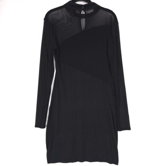 Revolve H:OURS Cherise Asymmetrical Mesh Mini Dress Black LARGE Long Sleeve - Picture 4 of 10